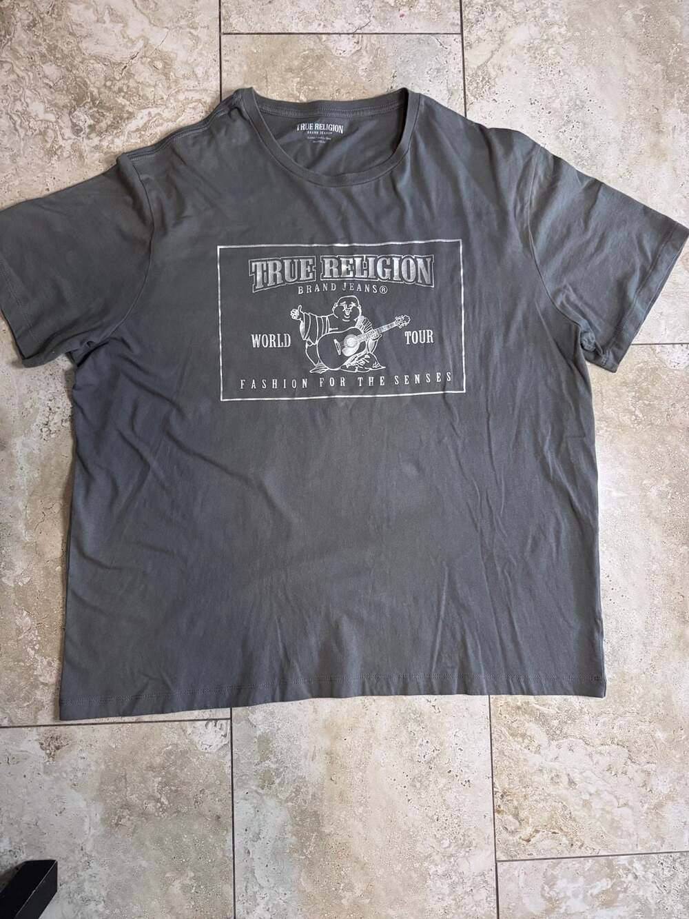 True Religion World Tour Buddha Graphic T-Shirt Gray Size XL